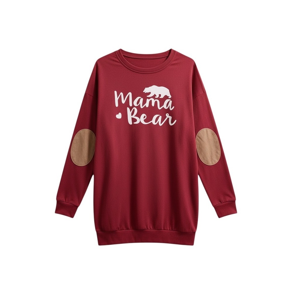 Maison Mascallier Mama Bear Top Women L Red Excellent Elbow Patch Pullover